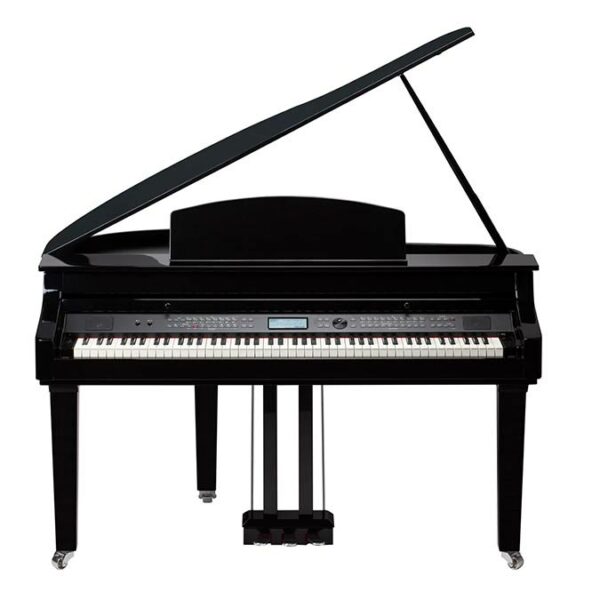 Piano noir sur fond blanc vu de face de la marque Medeli